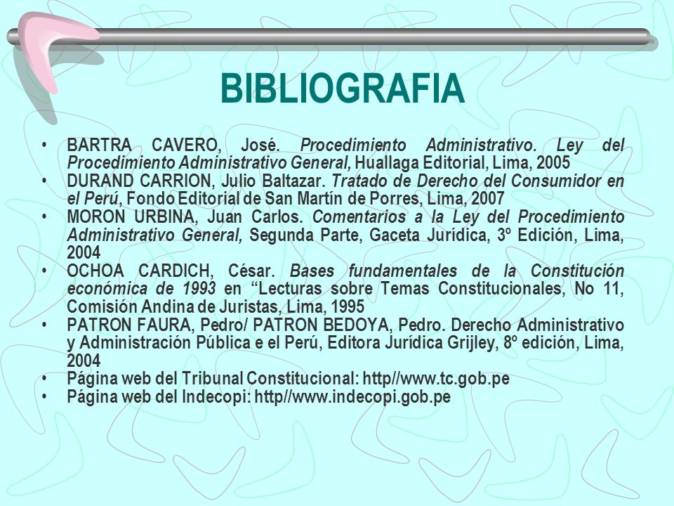 BIBLIOGRAFIA BARTRA CAVERO, José. Procedimiento Administrativo. Ley del Procedimiento Administrativo General, Huallaga Editorial, Lima,