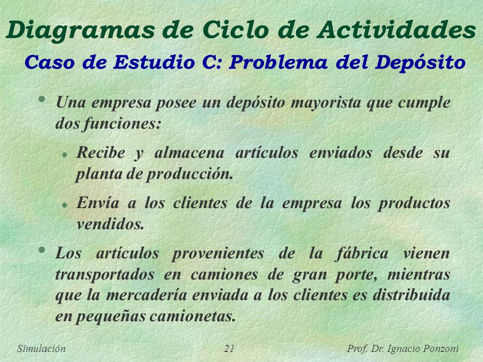 Diagramas de Ciclo de Actividades Caso de Estudio C: Problema del Depósito