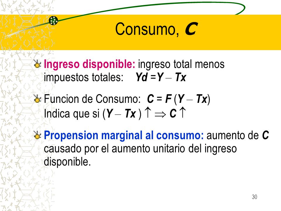 La funcion de consumo La pendiente de la funcion de consumo es la MPC.