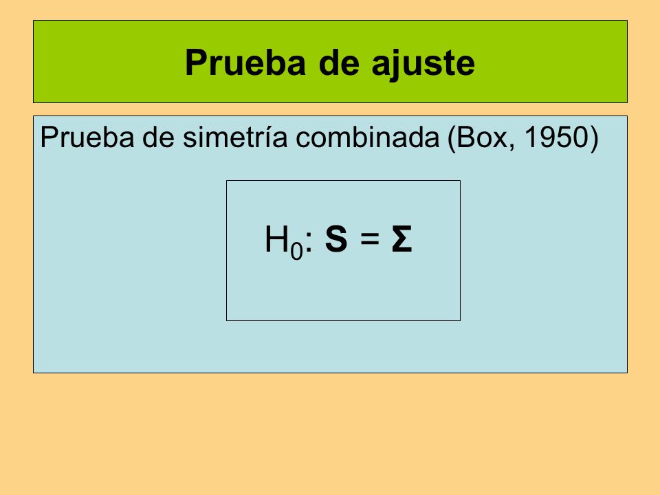 Prueba de ajuste Prueba de simetría combinada (Box, 1950) H0: S = Σ