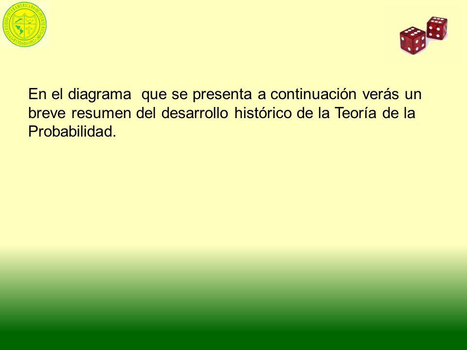En el diagrama que se presenta a continuación verás un breve resumen del desarrollo histórico de la Teoría de la Probabilidad.