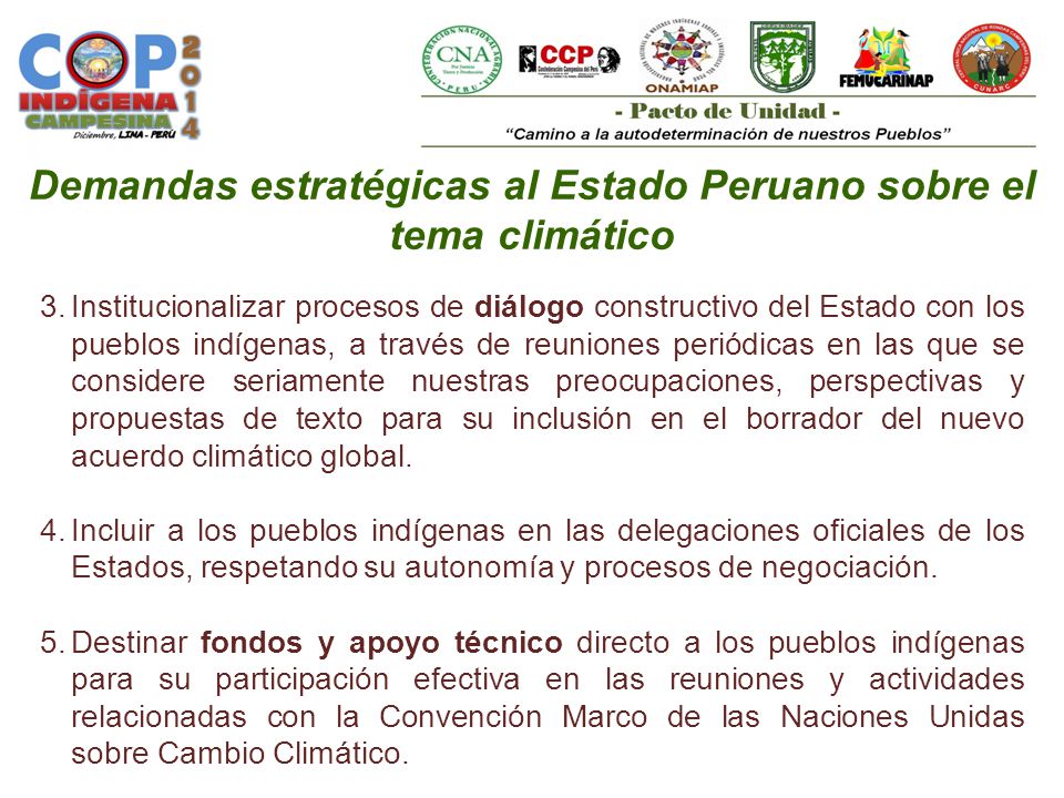 Demandas estratégicas al Estado Peruano sobre el tema climático