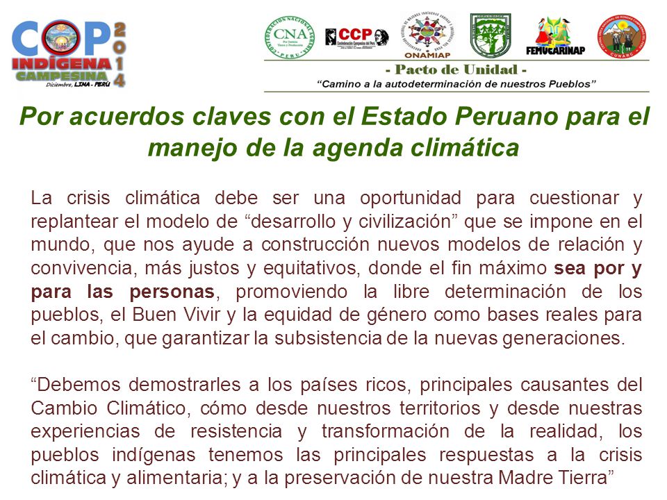 Por acuerdos claves con el Estado Peruano para el manejo de la agenda climática