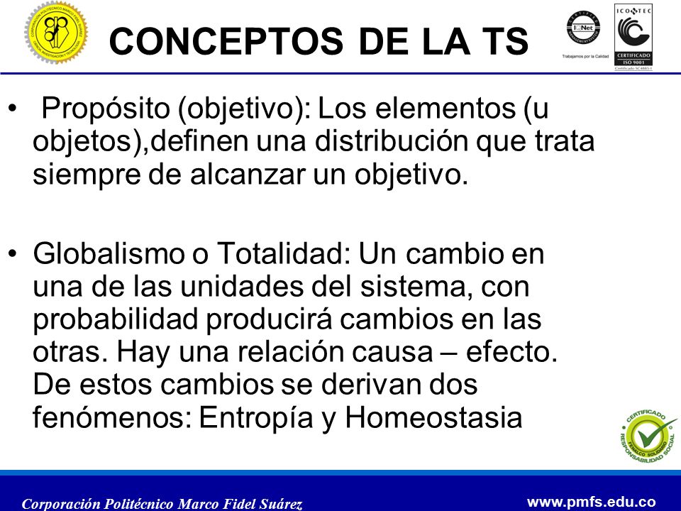 CONCEPTOS DE LA TS Propósito (objetivo): Los elementos (u objetos),definen una distribución que trata siempre de alcanzar un objetivo.