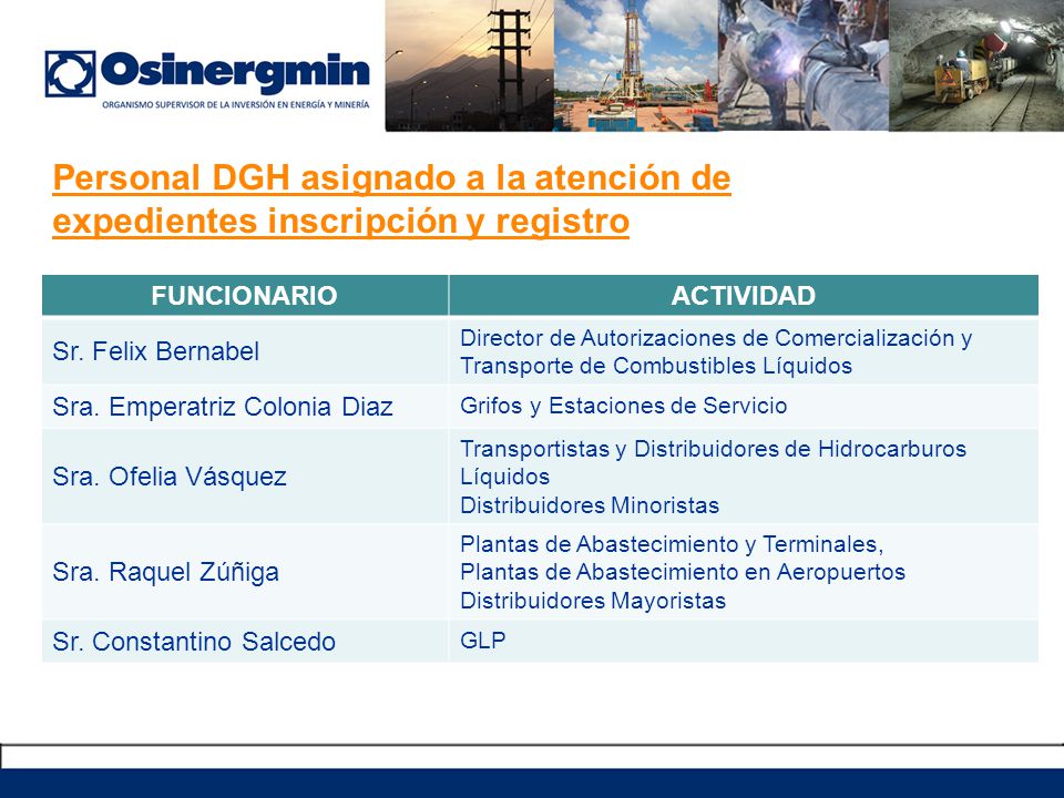 Personal DGH asignado a la atención de expedientes inscripción y registro