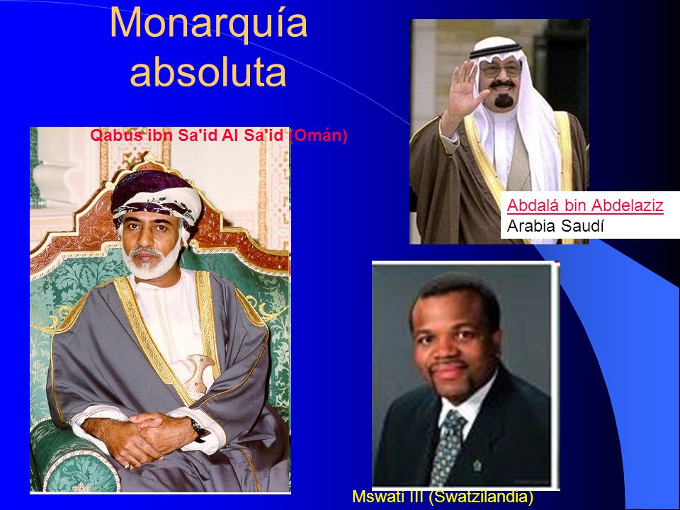 Monarquía absoluta Qabus ibn Sa id Al Sa id (Omán)