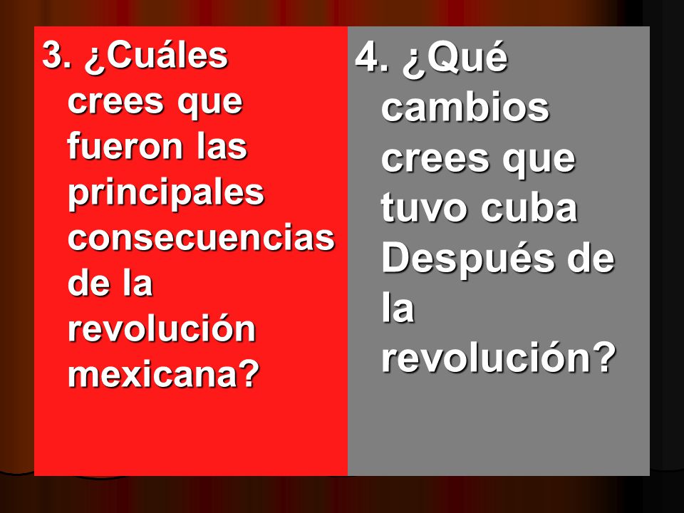 4. ¿Qué cambios crees que tuvo cuba Después de la revolución