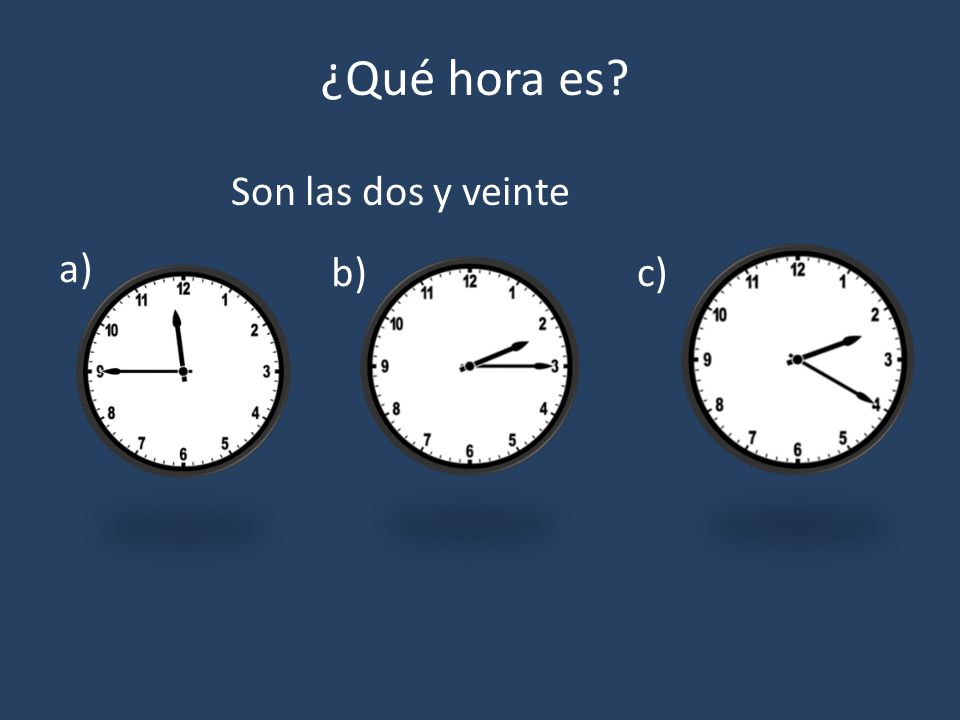 ¿Qué hora es Son las dos y veinte a) b) c)