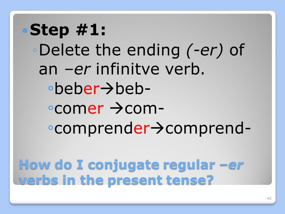 How do I conjugate regular –er verbs in the present tense