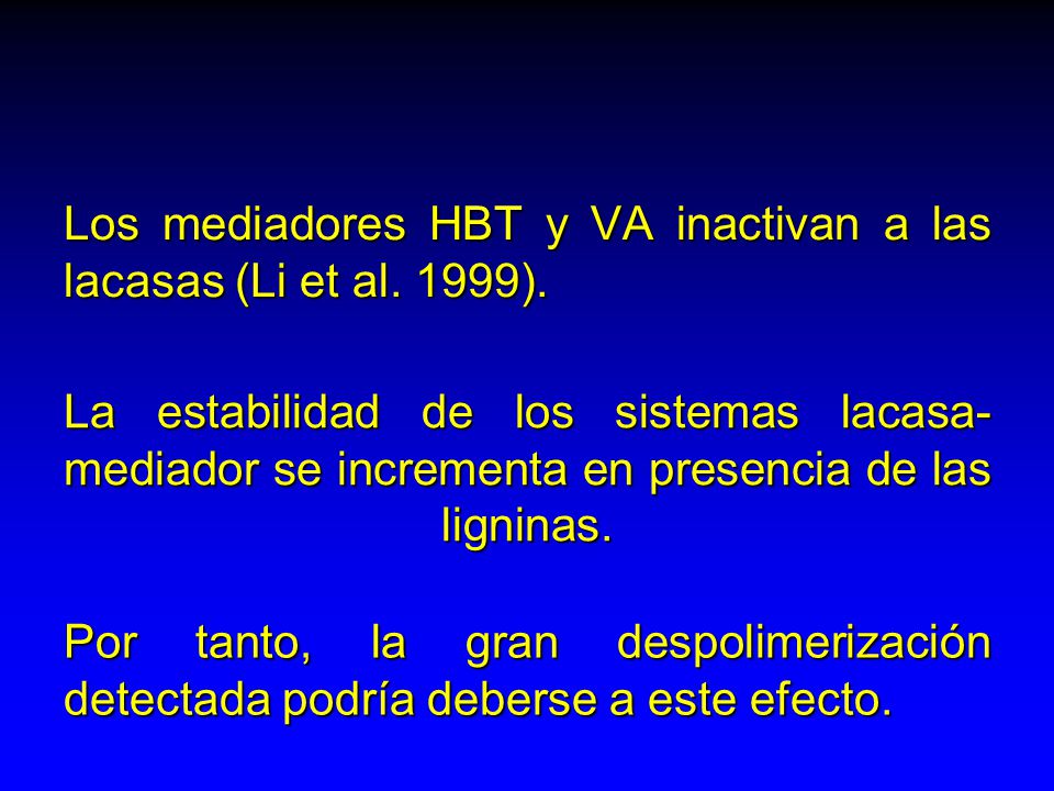 Los mediadores HBT y VA inactivan a las lacasas (Li et al. 1999).