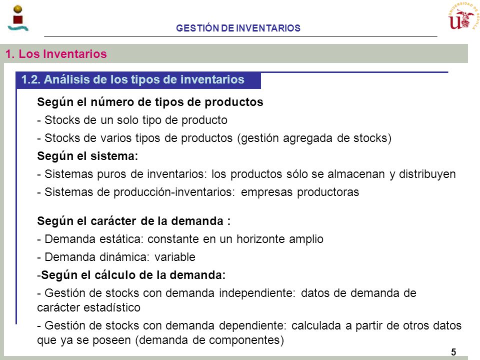 1. Los Inventarios 1.2. Análisis de los tipos de inventarios. Según el número de tipos de productos.