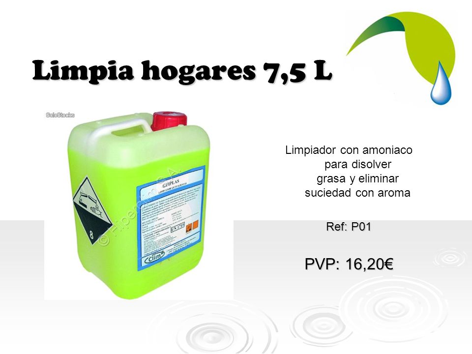 Limpia hogares 7,5 L Limpiador con amoniaco para disolver grasa y eliminar suciedad con aroma. Ref: P01.