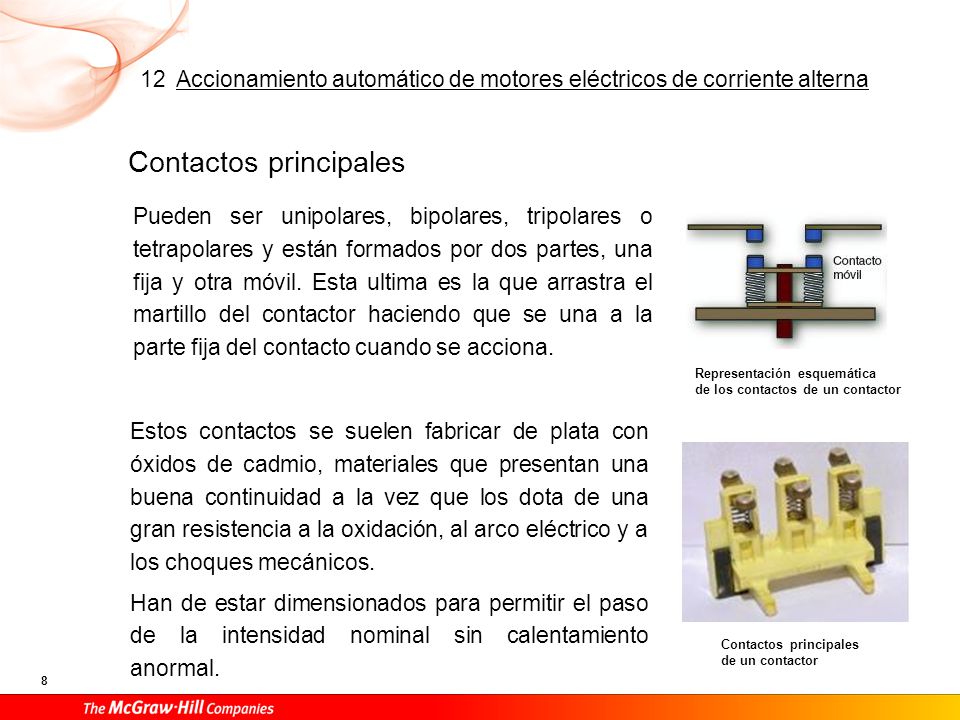 Contactos auxiliares Pueden ser tanto abiertos como cerrados, así como bloques temporizados.