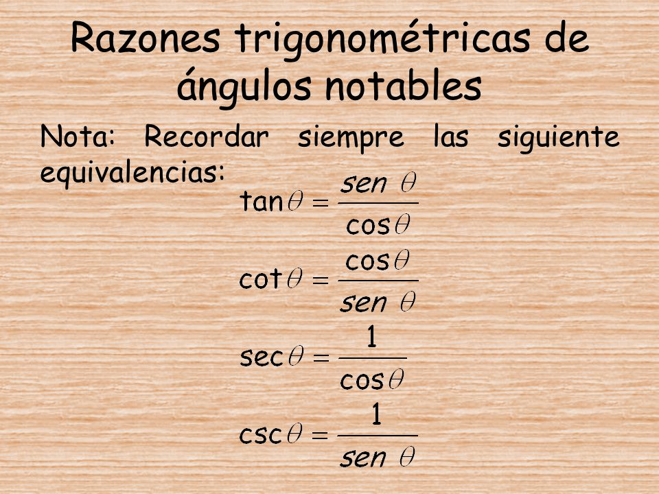 Razones trigonométricas de ángulos notables