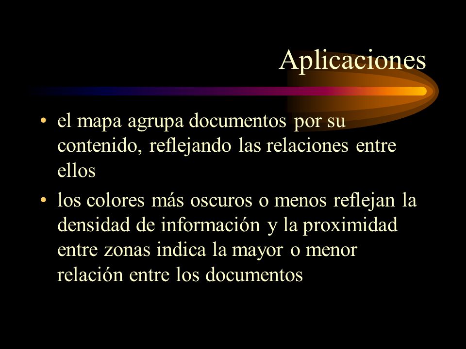 Aplicaciones el mapa agrupa documentos por su contenido, reflejando las relaciones entre ellos.