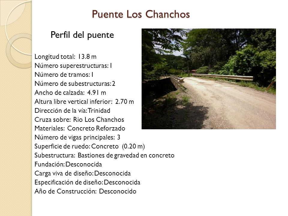 Puente Los Chanchos Perfil del puente Longitud total: 13.8 m