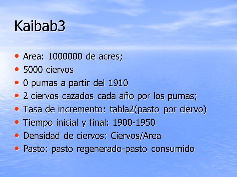 Kaibab3 Area: de acres; 5000 ciervos 0 pumas a partir del 1910