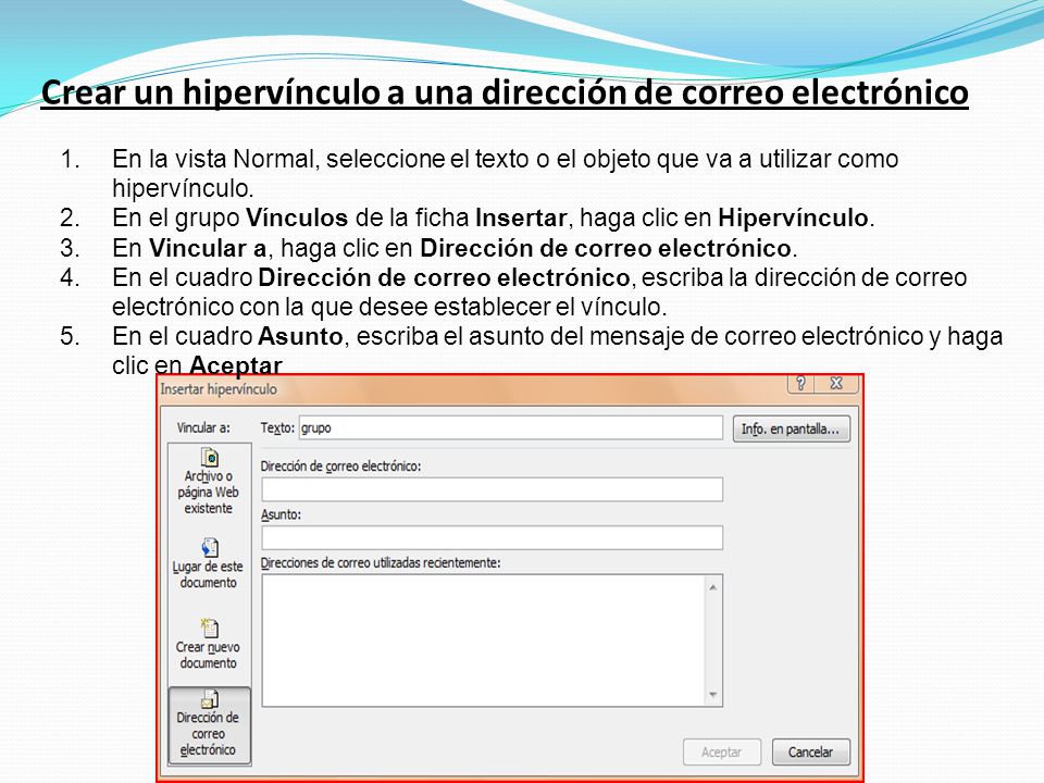 Crear un hipervínculo a una dirección de correo electrónico