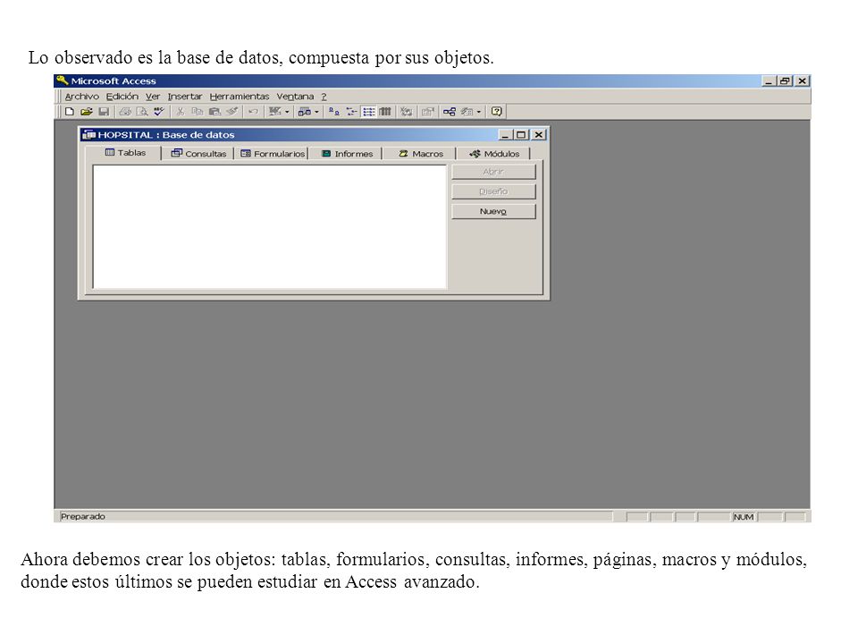 Lo observado es la base de datos, compuesta por sus objetos.