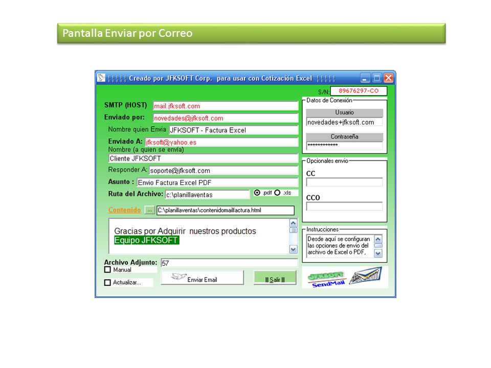 Pantalla Enviar por Correo