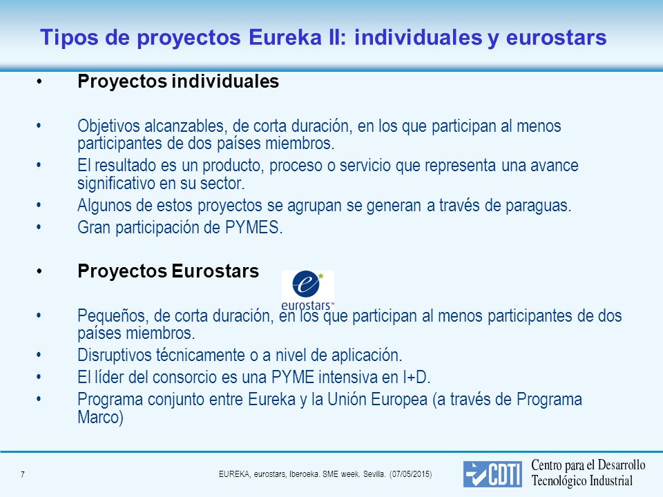 Tipos de proyectos Eureka II: individuales y eurostars