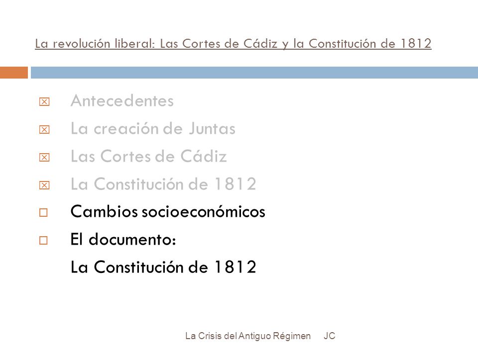 La revolución liberal: Las Cortes de Cádiz y la Constitución de 1812