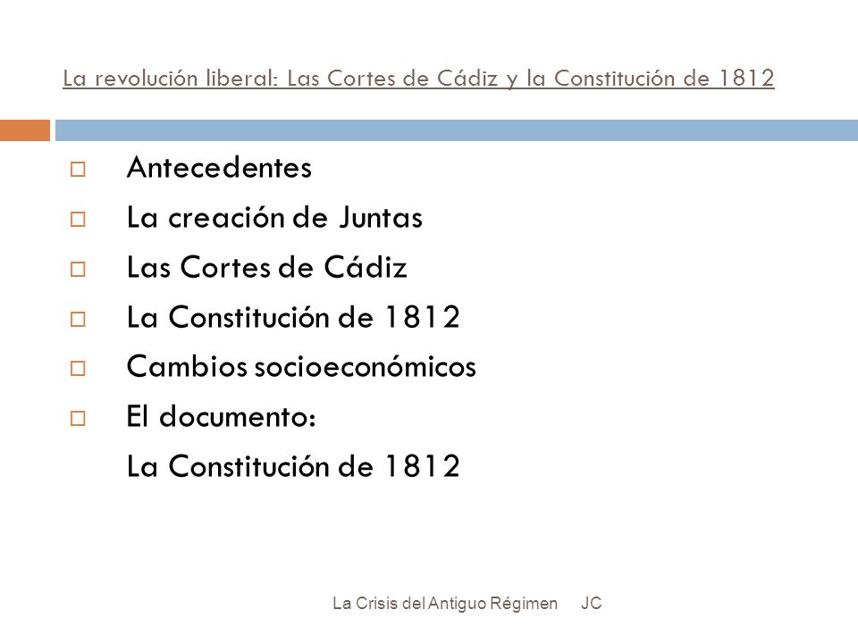 La revolución liberal: Las Cortes de Cádiz y la Constitución de 1812