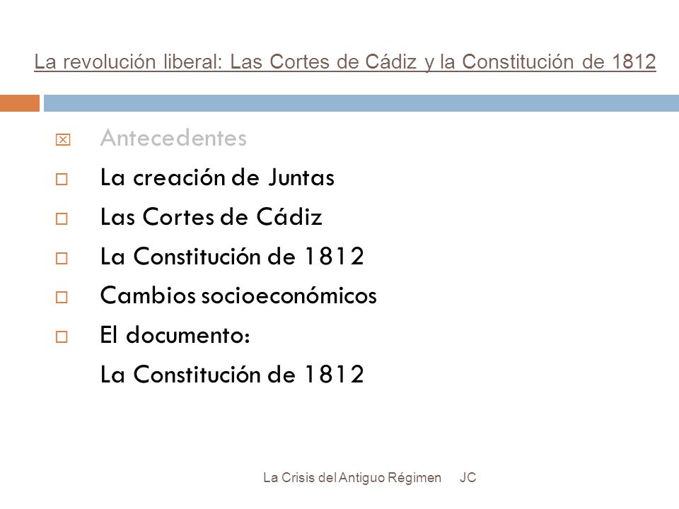 La revolución liberal: Las Cortes de Cádiz y la Constitución de 1812