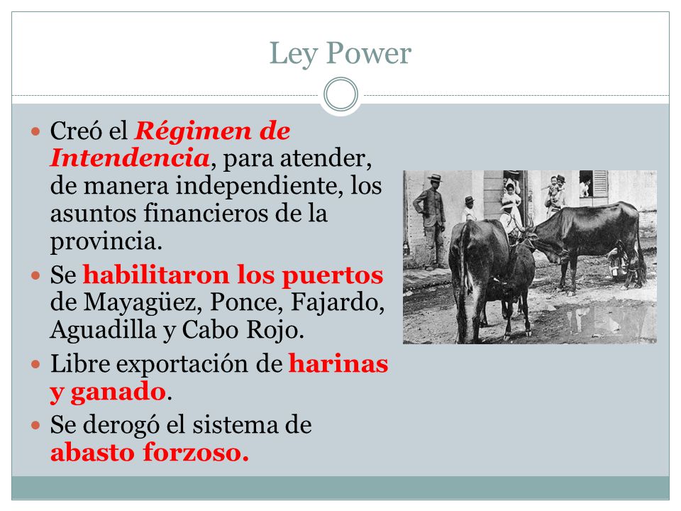 Ley Power Creó el Régimen de Intendencia, para atender, de manera independiente, los asuntos financieros de la provincia.
