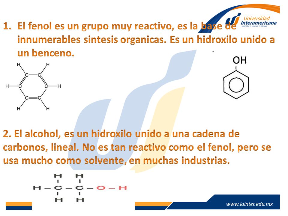 El fenol es un grupo muy reactivo, es la base de innumerables sintesis organicas. Es un hidroxilo unido a un benceno.