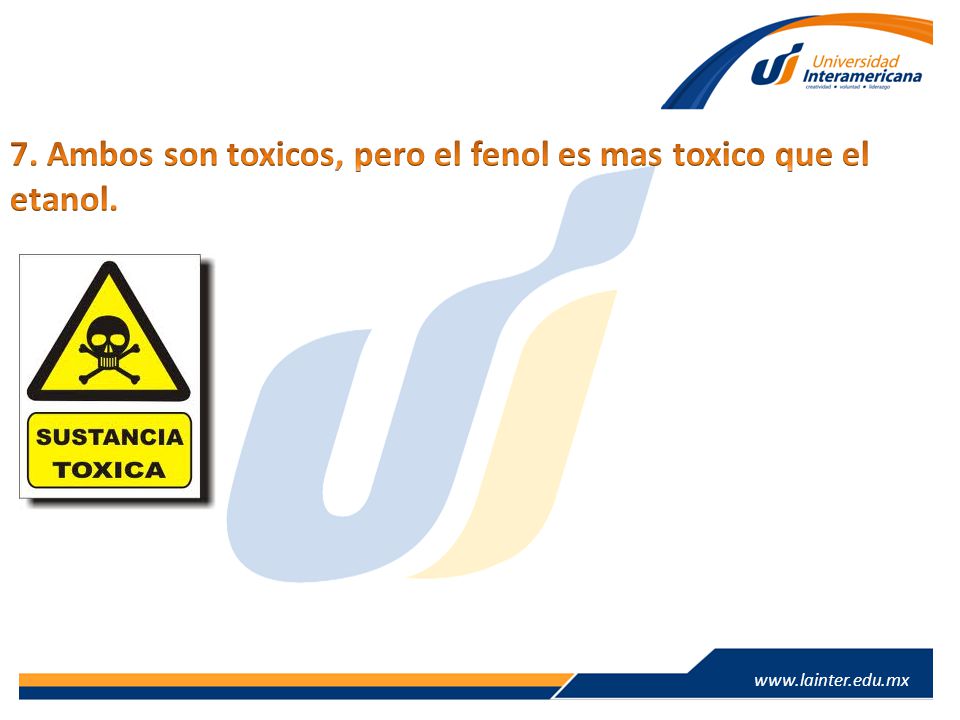 7. Ambos son toxicos, pero el fenol es mas toxico que el etanol.