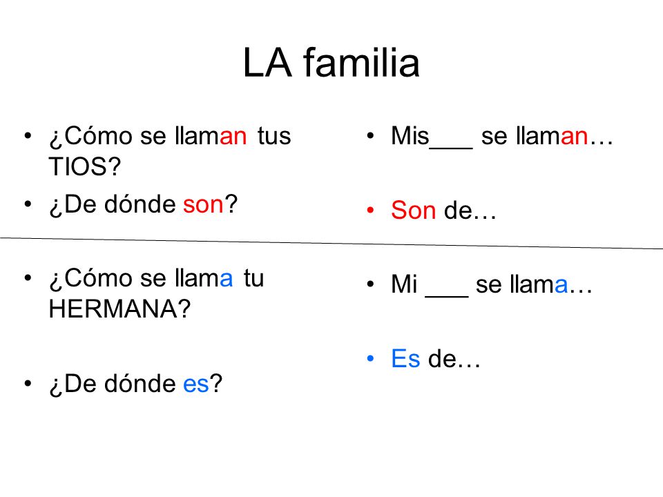 LA familia ¿Cómo se llaman tus TIOS ¿De dónde son