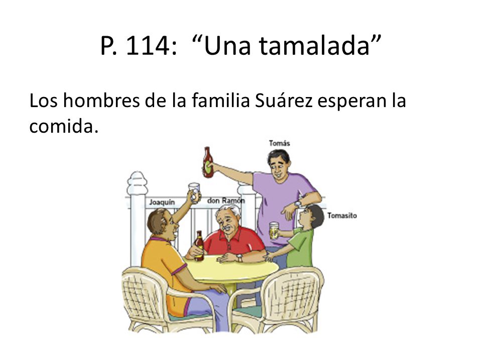 P. 114: Una tamalada Los hombres de la familia Suárez esperan la comida.