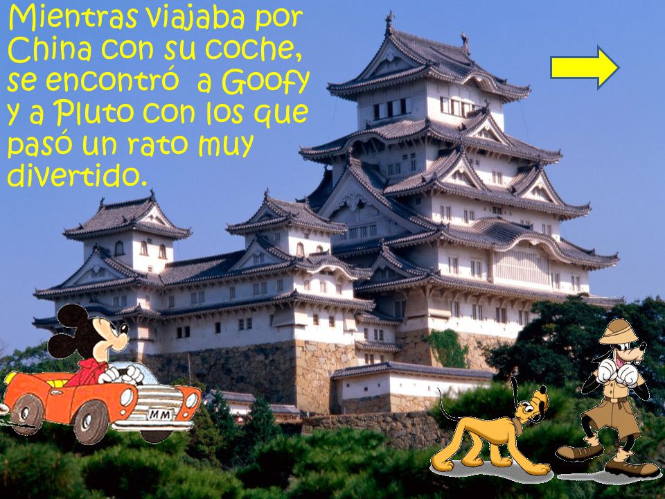 Mientras viajaba por China con su coche, se encontró a Goofy y a Pluto con los que pasó un rato muy divertido.