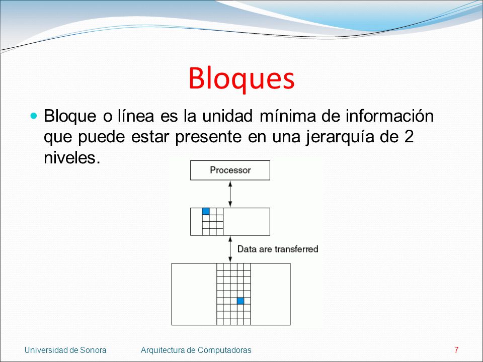 Bloques Bloque o línea es la unidad mínima de información que puede estar presente en una jerarquía de 2 niveles.