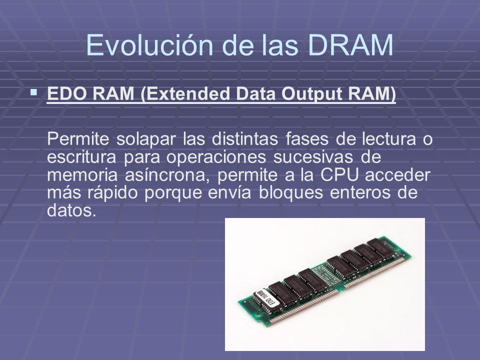 Evolución de las DRAM EDO RAM (Extended Data Output RAM)