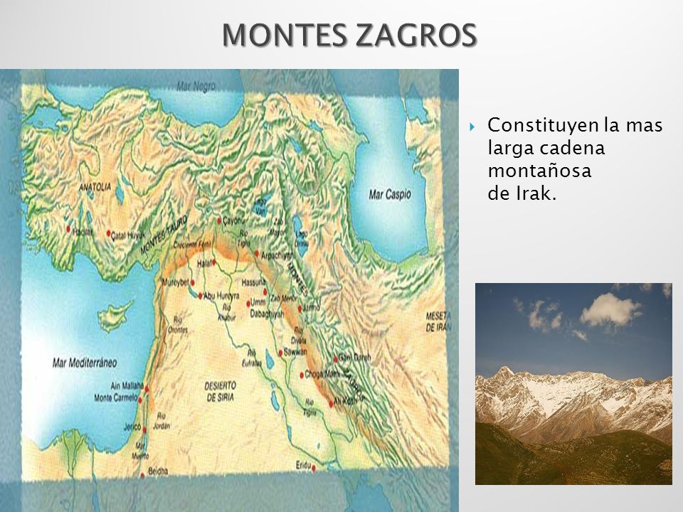 MONTES ZAGROS Constituyen la mas larga cadena montañosa de Irak.