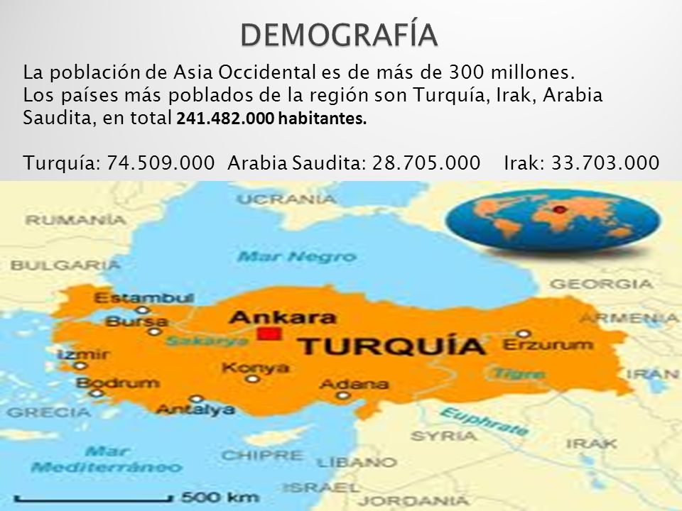 DEMOGRAFÍA La población de Asia Occidental es de más de 300 millones.