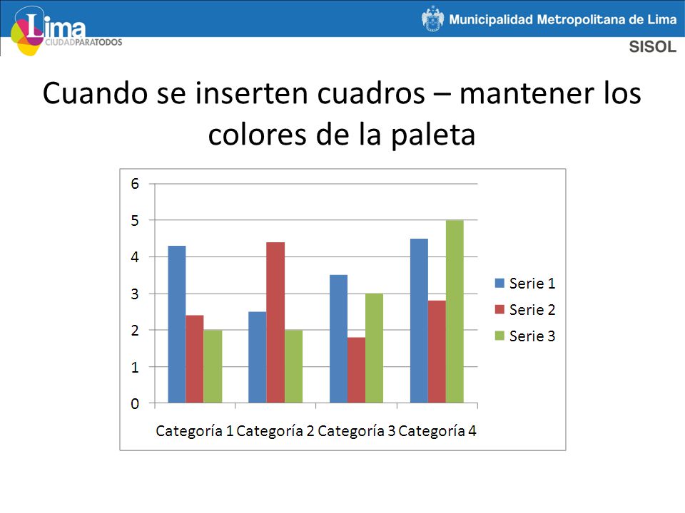 Cuando se inserten cuadros – mantener los colores de la paleta