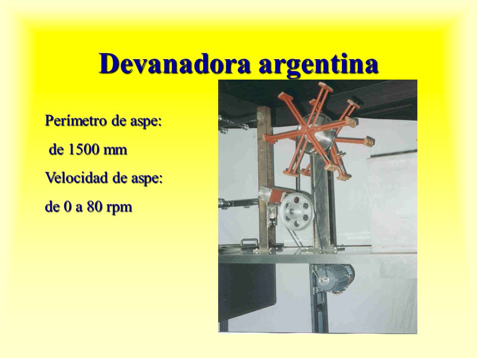 Devanadora argentina Perímetro de aspe: de 1500 mm Velocidad de aspe: