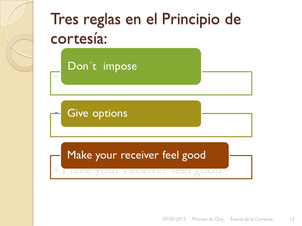 Tres reglas en el Principio de cortesía: