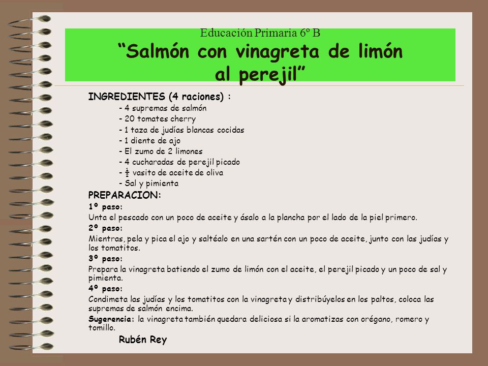 Educación Primaria 6º B Salmón con vinagreta de limón al perejil
