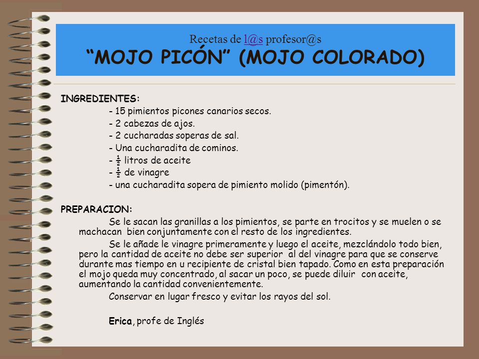 Recetas de  MOJO PICÓN (MOJO COLORADO)