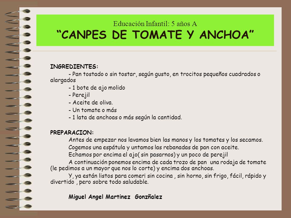 Educación Infantil: 5 años A CANPES DE TOMATE Y ANCHOA