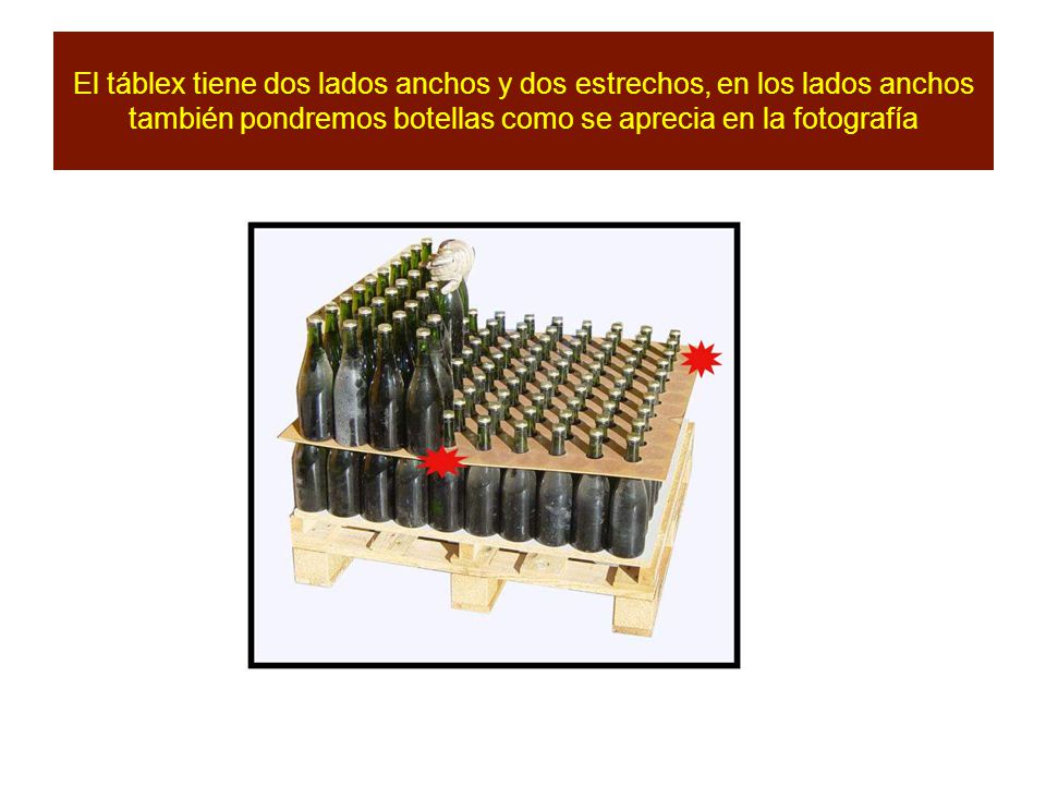 El táblex tiene dos lados anchos y dos estrechos, en los lados anchos también pondremos botellas como se aprecia en la fotografía