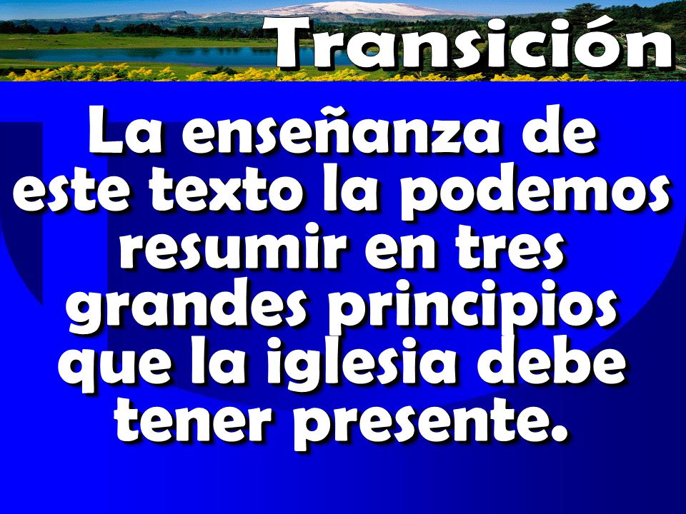 Transición La enseñanza de este texto la podemos resumir en tres grandes principios que la iglesia debe tener presente.