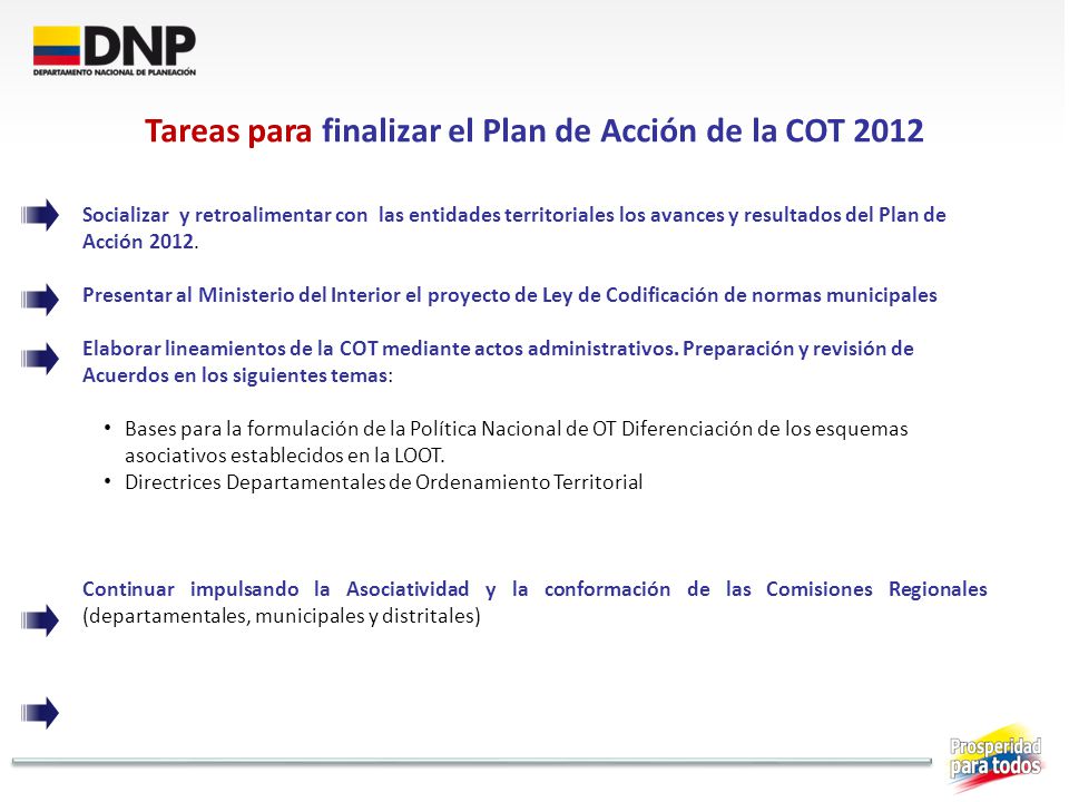 Tareas para finalizar el Plan de Acción de la COT 2012