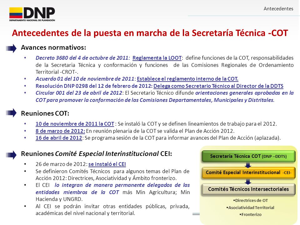 Antecedentes de la puesta en marcha de la Secretaría Técnica -COT