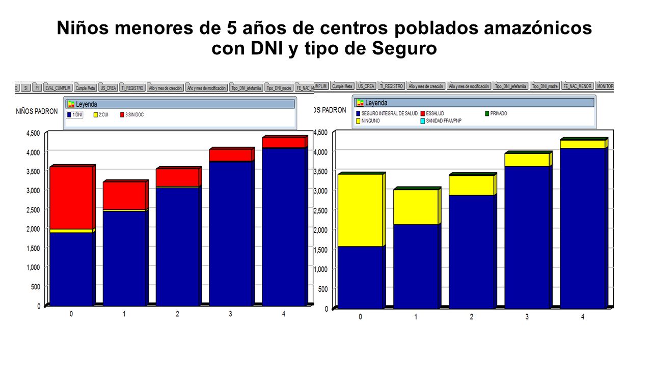 Niños menores de 5 años de centros poblados amazónicos con DNI y tipo de Seguro