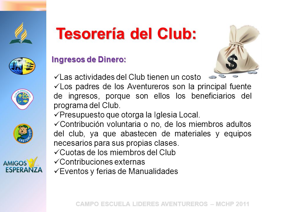 Tesorería del Club: Ingresos de Dinero: